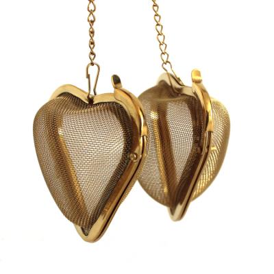 China Viable Gold Heart Shape Fine Stainless Steel Wire Mesh Tea Infuser for sale