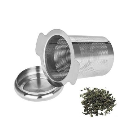 Chine Customized Premium Viable Logo Fine Mesh Portable Stainless Handle Loose Leaf Tea Infuser Double Steel Strainer With Lid à vendre