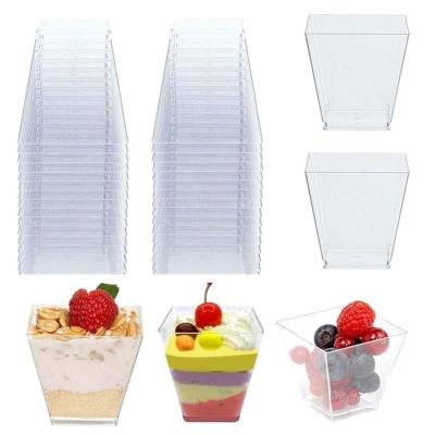 China Sustainable Plastic Tableware 100ml Trapezoid Wedding Party Hotel Disposable Plastic Small Square Mini Dessert Cup for sale