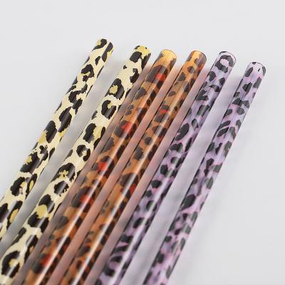 China Sustainable Reusable Leopard Print Straw, Eco-friendly PP Hard Plastic Printed Drinking Straw, Animal Print Reusable Straw for sale