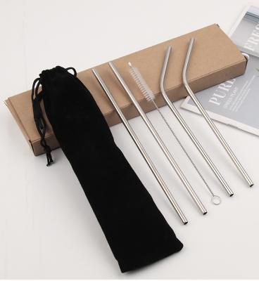 China Sustainable Reusable Metal Drinking Straws Set With Bag Customized Logo 304 Stainless Steel Straw for sale