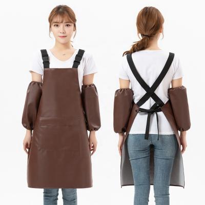 China SANITARY Bartender Bib Beauty Overalls Chef Cooking BBQ Oil Waterproof Adult Custom PU Leather Strap Leather Apron for sale