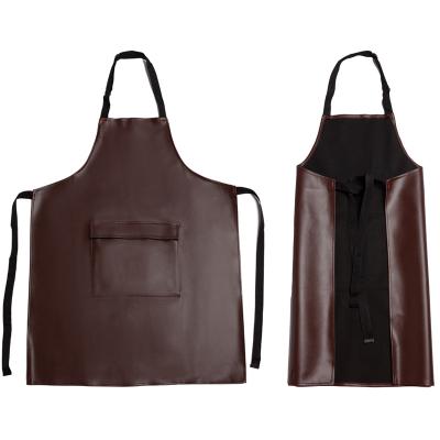 China Adult Leather Bib Bartender BBQ Oil Cooked Kitchen Chef PU Material Leather Apron Waterproof Custom BEAUTY SANITARIES for sale