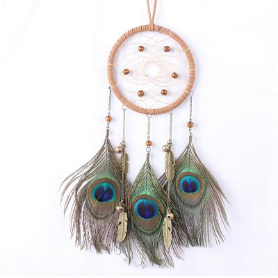 China Pure Bronze Peacock Feather Antique India Handwork Decoration Catcher Hanging Dream Home Decoration for sale