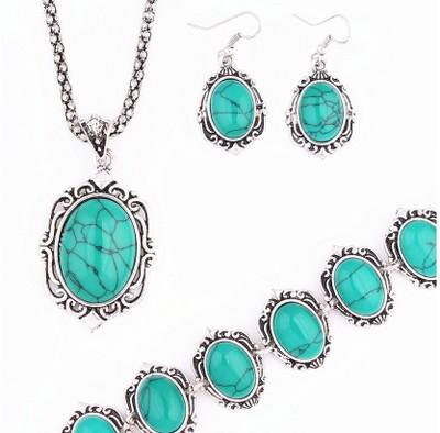 China White BOHEMIA Turquoise Necklace Bracelet and Earrings Jewelry Set for sale