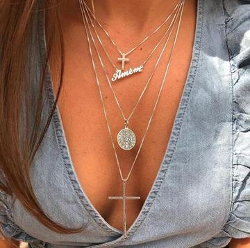 China Bohemian Layered Bar Pendant Necklace, Minimalist Boho Cross Choker Necklace Necklace Jewelry For Women for sale