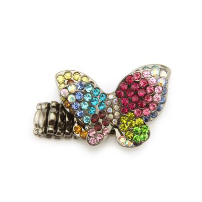 China Wholesale FASHIONABLE Adjustable Zinc Alloy Colorful Double Butterfly Crystal Rhinestone Elastic Ring for sale