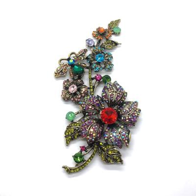 China Luxury Extra Large Fashion Dress Brooches Crystal Rhinestone Leaf Flower Bronze Colored Brooch Butterfly Accessory for sale