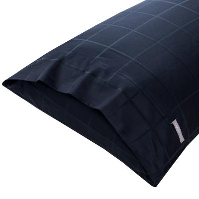 China 100% Cotton Luxury Pillowcase Folded Stripe Jacquard Dark Blue Pillow Case For Sleep for sale