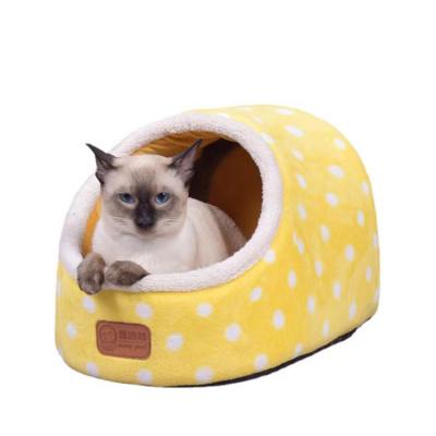 China Removable Warm Winter Pet Beds Amazon Cover Cartoon Style Comfortable Cotton Cat House Pet Cat Bed for sale