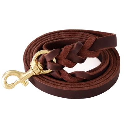 China Quick Release Leather Dog Leash Braided Best Military Grade Large Small Heavy Duty Medium Dogs Training And Walking Leather Dog Leash for sale