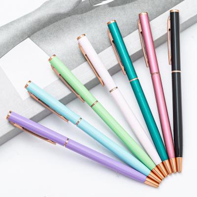 China Cheap Eco-Friendly Ballpoint Pen School Office Supplies Custom Logo Metal Body Twist Slim Promotional Ballpoint Pen for sale