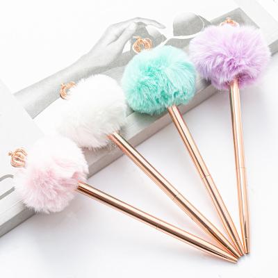 China Hot Selling Promotional Gift Eco-Friendly Kawaii Pen Children Cute Colorful Plush Toy POM Metal Ball Pen for sale