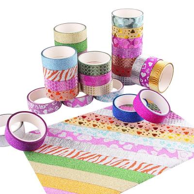 China Waterproof Creative Design Custom Printed Colorful Decoration Glitter Adhesive Washi Paper Masking Tapes for sale