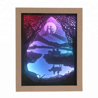 China Stationery Fantasy Diorama 3D Paper Cutting Light Backlit Shadow Box for sale