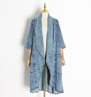 China New Custom Logo Custom Anorak Patchwork Denim Jacket Fashionable Plus Size Long Anorak Coat Denim Jacket for sale