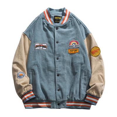 China Custom Logo Corduroy Cloth Cheap Custom Logo Jacket Men's Baseball Uniform Windproof Embroidered Patch for sale