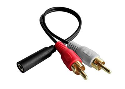 China Conector do homem Y de 2 RCA ao cabo estereofônico audio da tomada fêmea de 3.5mm à venda