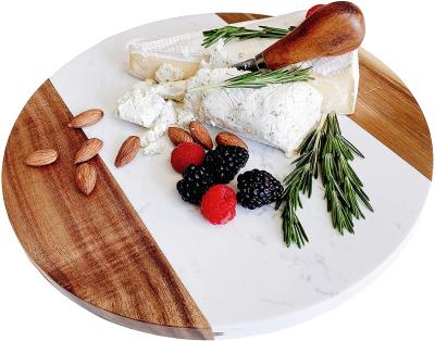 China Contemporary White Marble with 11-Inch Teak Wood Serving Panel Around Cut Fruit and Vegetable Cutting Board for sale