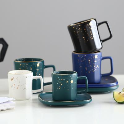 China Viable Style Nordic Matte Ceramic Mugs With Logo Christmas Mug Coffee Tumbler Mug Black White And Blue Ceramic Mug With Gift Package for sale