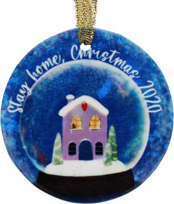 China 3 Inch Circle White Custom Sublimation Ceramic Round Christmas Ornaments Flat Christmas Ornament for sale