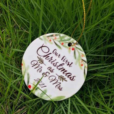 China Sublimation Ceramic Custom Ceramic Blank Christmas Pendant Ornament for sale