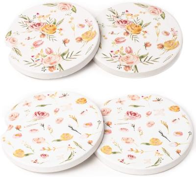 China Minimalist Car Coasters 4 Packs, Car Cup Holder Coasters, Absorbent Ceramic Coasters for 2.56 Inch Car, Floral Design for Women and Men for sale