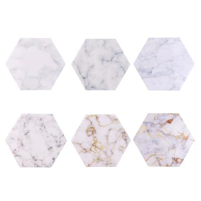 China Custom Stocked Marble Hexagon Free Sample Coffee Cup Mat Water Absorbent Ceramic Coaster For Drinks for sale