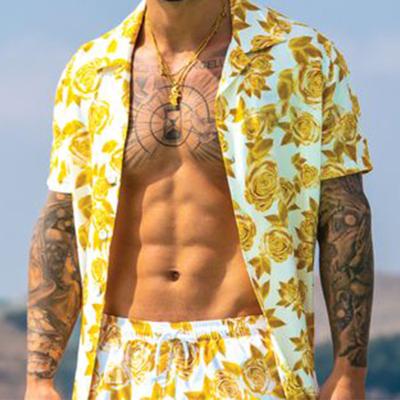 China Breathable Custom Design 2022 Summer New Beach Floral Print Shirt For Men's Hawaiian Shirt Men's Shirts And Short Two Piece Set Loose for sale