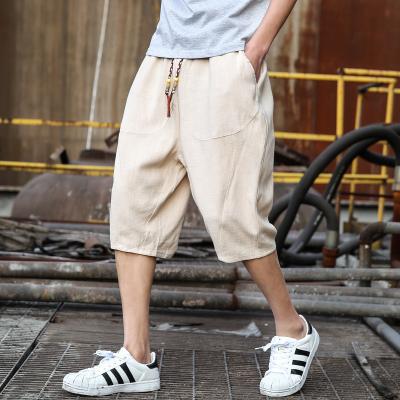 China New Summer Anti-wrinkle Leisure Loose Pants Men's Loungewear M-4Xl Logo Custom Linen-Cotton Pure Color Shorts for sale