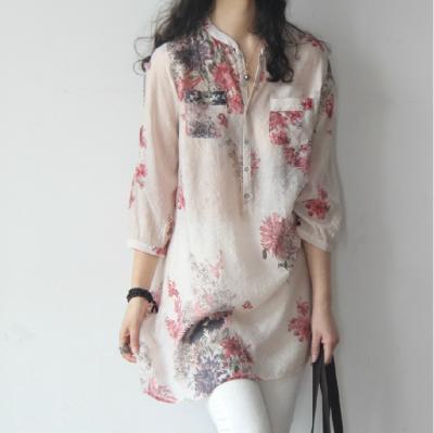 China 2022 Summer Breathable Women Long Sleeve Blouse Fashion Flower Ladies Large Size Blouse for sale