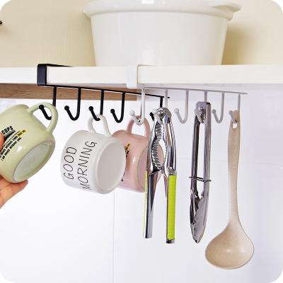 China Viable Bathroom Hanger Kitchen Organizer Cabinet Door Shelf Removed Hanging Rack Cup Hooks Iron 6 Storage Rack Home Decor Black/White for sale