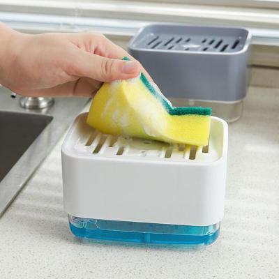 China Stocked Soap Pump Dispenser with Sponge Holder Liquid Container Hand Press Soap Organizer Kitchen Cleaner Tools for sale