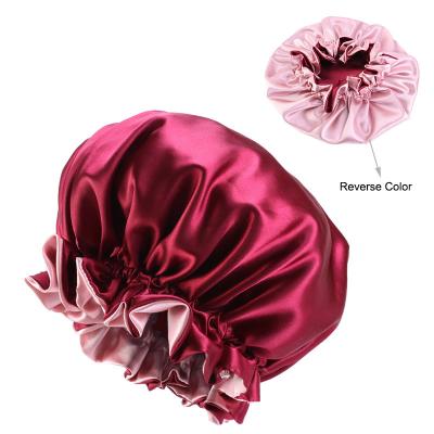 China Beautiful Sustainable Reusable Double Layer Shower Cap Waterproof Bathing Cap For Adult for sale