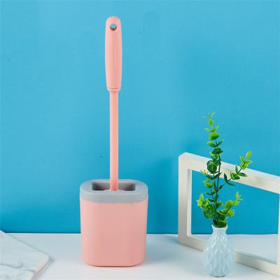 China Household Flexible Bathroom Flexible Colorful Tpr Silicone Toilet Deep Cleaning Soft Plastic Plastic Brush With Holder Set for sale