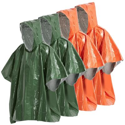 China Outdoor Emergency Survival Raincoat Poncho Thermal Survival Space Blanket Raincoat Heat Reflective Raincoat For Camping Hiking for sale