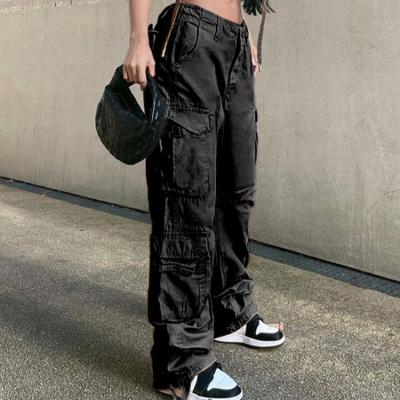 China Anti-Wrinkle Cargo Pants Baggy Jeans Women Fashion 90s Streetwear Pockets Wide Leg High Waist Denim Pants Overalls Straight for sale