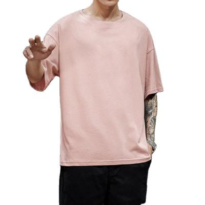 China Solid Short Cotton Fashion Anti-Wrinkle Blank Sleeve Oversized Round Neck Loosen Casual Simple White Men's T-Shirts Wholesale for sale