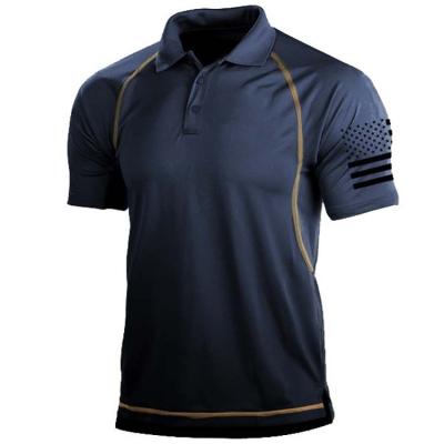 China Anti-wrinkle Summer Turn Down Collar Fitness Black Outdoor Short Sleeve Button Down Gym T-shirt For Men 2022 for sale