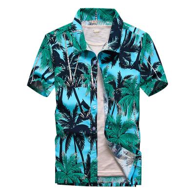 China 26 Color Anti-pilling Summer Fashion Men's Hawaiian Shirts Short Sleeve Button Coconut Tree Print Casual Beach Aloha Shirt Plus Size 5XL for sale