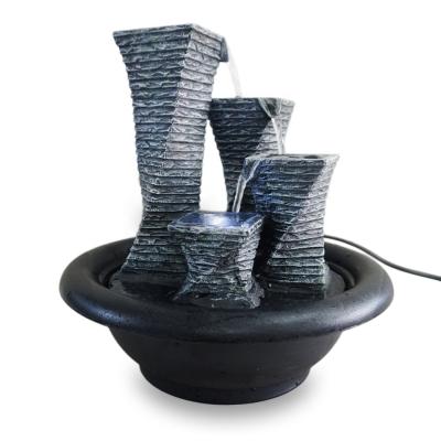 China Contemporary Modern Resin Pillar Tiers Indoor Decor 4 Tabletop Water Fountain for sale