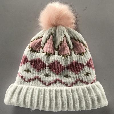 China JOINT New Fashion Softer And Warmer Jacquard Knitted Lady Chenille Hats for sale