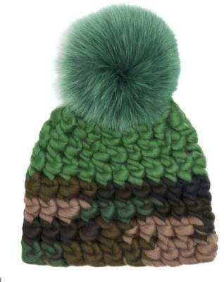 China COMMON New Fashion Multicolor Chunky Yarn Crochet Women's Hat with Fur Pompoms for sale