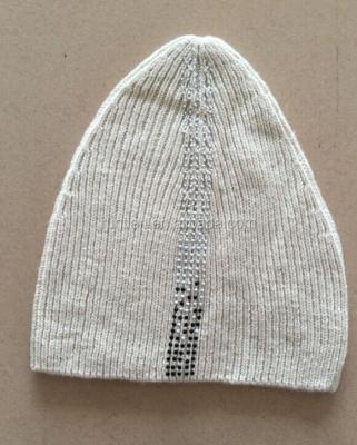 China COMMON Lady High-quality Fashion Nylon Cotton Cashmere Blend Yarn Knitted Printing Rhinestone Headed Skullcap for sale