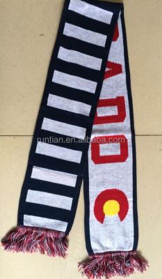 China 100%Acrylic Long Jacquard Letters Colorado Flag Scarf Fan Knitting Scarf for sale