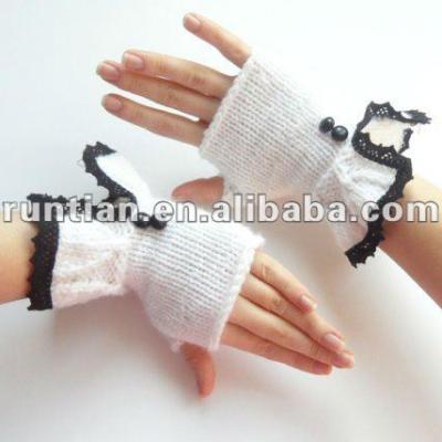 China As Picture Gorgeous Handmade Knitted Fingerless Mittens With Lace Trim for sale