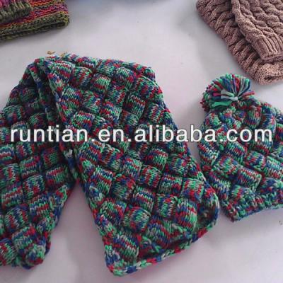 China Long women knitted colorful winter hat and scarf set for sale