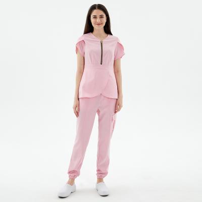 China Anti-wrinkle Front Zipper FUYI 2021 New Style Nursing Scrub Sellers Jogger Nurse Uniform Tops Nurse Hospital Uniforms for sale