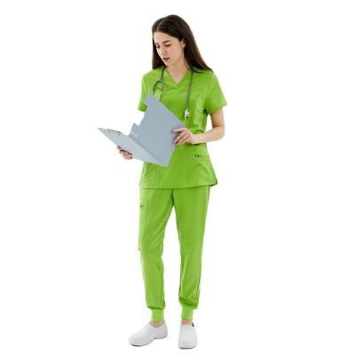 중국 Anti-wrinkle v-neck fashionable medical hospital short sleeve jogger pants pockets new style female scrubs suit 판매용