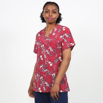 中国 good quality Anti-wrinkle fuyi group fashionable printed nurse scrubs sets women hospital medical uniforms short sleeves 販売のため